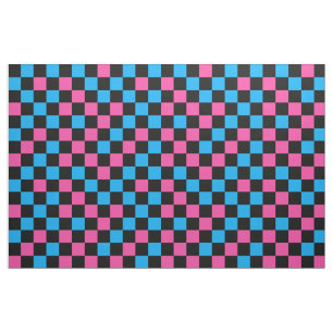 Blue Pink And Black Chequered Pattern Fabric