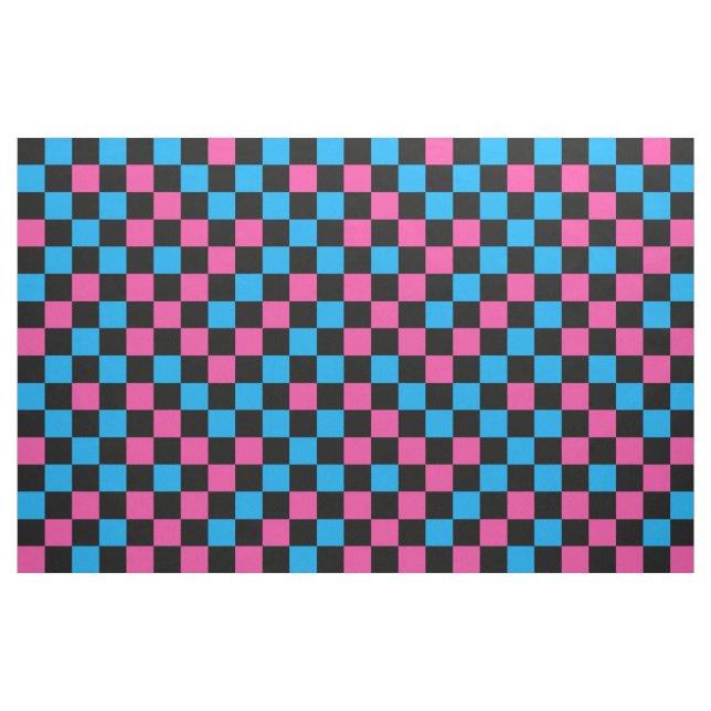 Blue Pink And Black Chequered Pattern  Fabric (Fat Quarter)