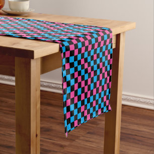 Blue Pink And Black Chequered Pattern  Short Table Runner