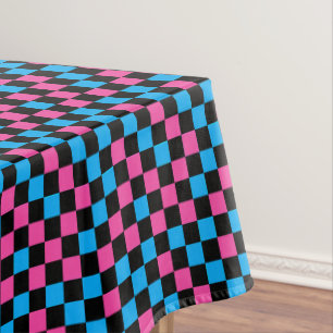 Blue Pink And Black Chequered Pattern Tablecloth