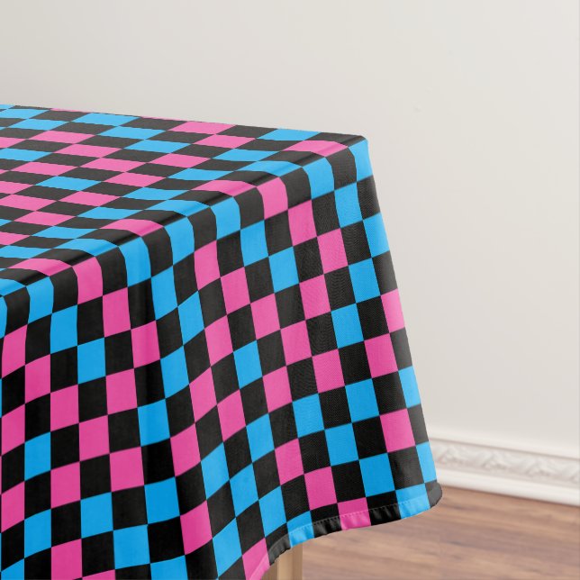 Blue Pink And Black Chequered Pattern  Tablecloth (In Situ)