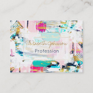Blue Pink and Gold Brush Painting Business Card