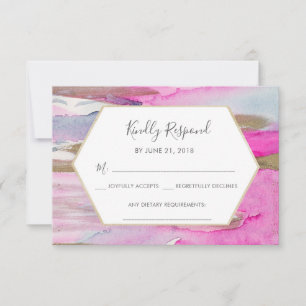 Blue Pink and Gold Watercolor RSVP cards