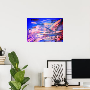 Blue Pink and Grey Abstract Art Poster