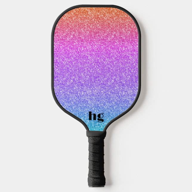 Blue pink and orange glitter texture image pickleball paddle (Front)