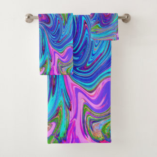 Blue, Pink and Purple Groovy Abstract Retro Art Bath Towel Set