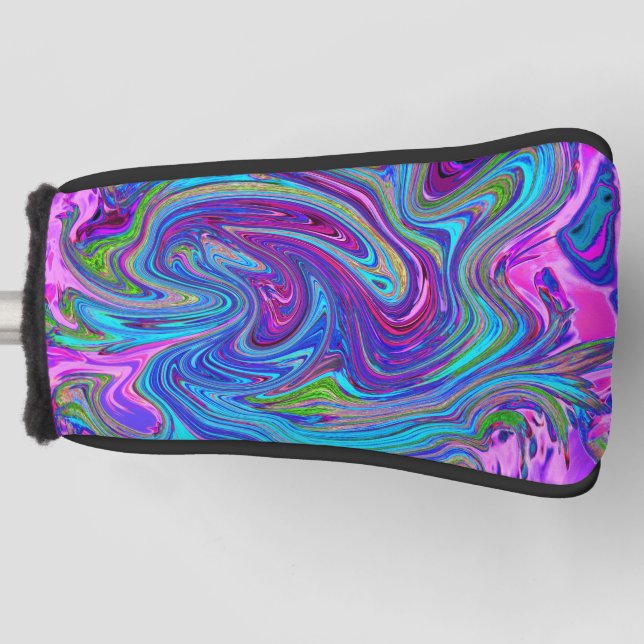 Blue, Pink and Purple Groovy Abstract Retro Art Golf Head Cover (Front)