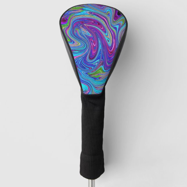Blue, Pink and Purple Groovy Abstract Retro Art Golf Head Cover (Front)