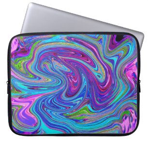 Blue, Pink and Purple Groovy Abstract Retro Art Laptop Sleeve