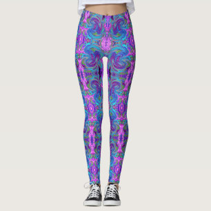 Blue, Pink and Purple Groovy Abstract Retro Art Leggings