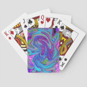 Blue, Pink and Purple Groovy Abstract Retro Art Playing Cards