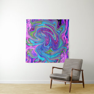 Blue, Pink and Purple Groovy Abstract Retro Art Tapestry