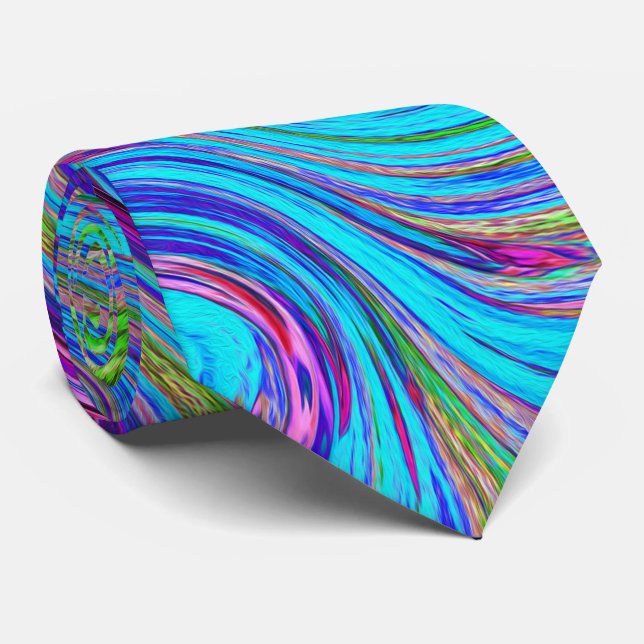 Blue, Pink and Purple Groovy Abstract Retro Art Tie (Rolled)