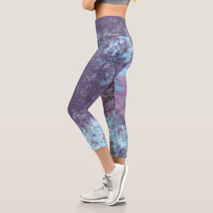 Blue, Pink and Purple Marble Abstract Capri Leggings
