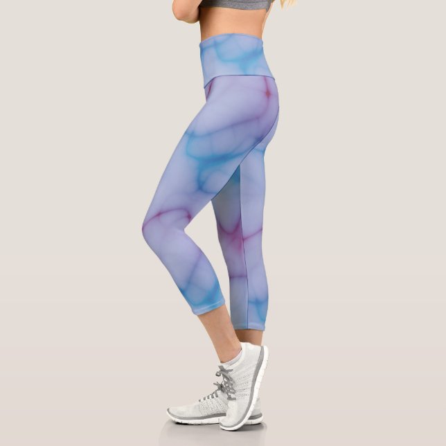 blue pink and purple marble Abstract Capri Leggings (Left)