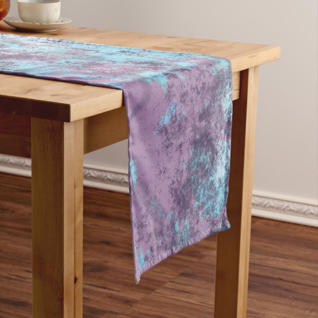 Blue, Pink and Purple Marble Abstract Short Table Runner (In Situ)
