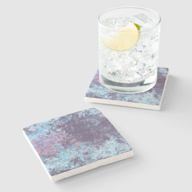 Blue, Pink and Purple Marble Abstract Stone Coaster (Side)