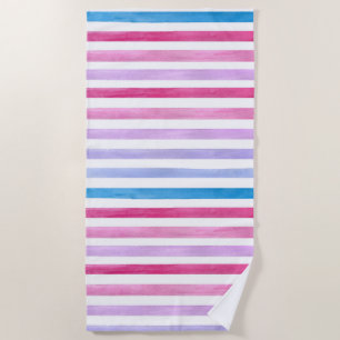 Blue, Pink and Purple Watercolor Stripes  Beach Towel