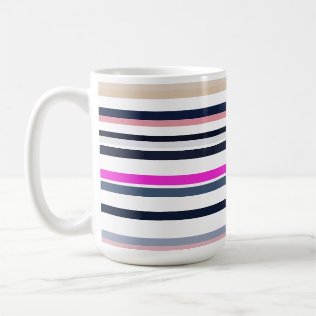 Blue Pink and Sand Stripes Coffee Mug (Left)
