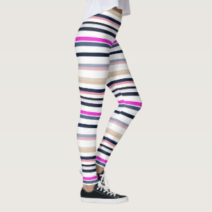 Blue Pink and Sand Stripes Leggings