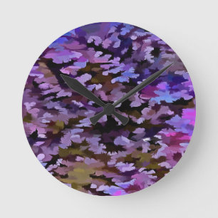 Blue, Pink and Sienna Camouflage Pattern Round Clock