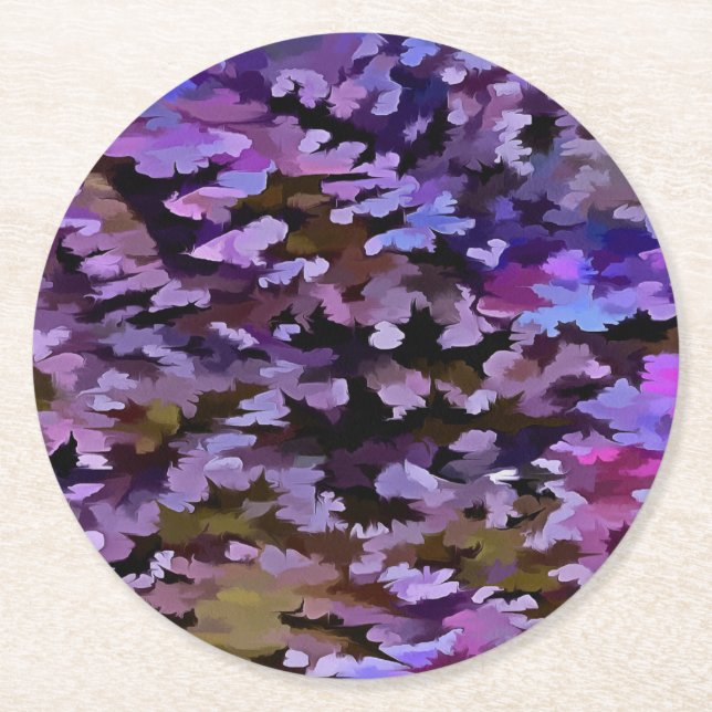 Blue, Pink and Sienna Camouflage Pattern Round Paper Coaster (Front)