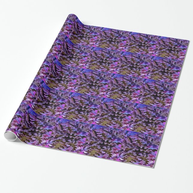 Blue, Pink and Sienna Camouflage Pattern Wrapping Paper (Unrolled)