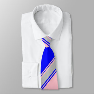 Blue Pink and Silver Alternating Striped Tie