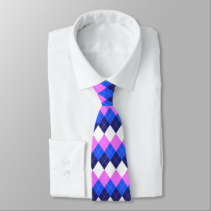 Blue, Pink and White Argyle Tie