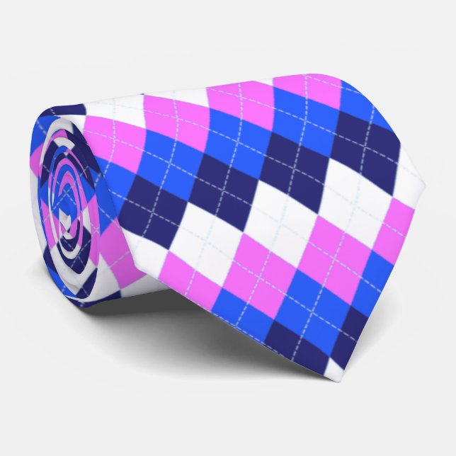 Blue, Pink and White Argyle Tie (Rolled)