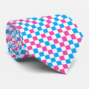 Blue Pink And White Chequered Pattern Tie
