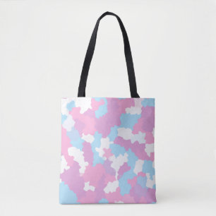Blue Pink and White Pastel Camo Abstract Tote Bag