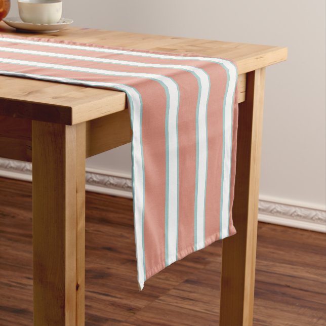 Blue, pink and white stripes pattern short table runner (In Situ)