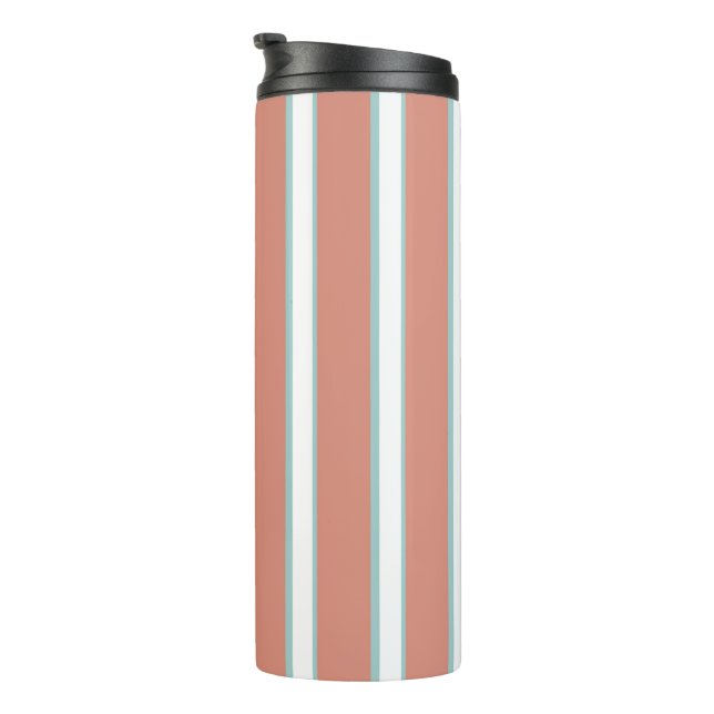 Blue, pink and white stripes pattern thermal tumbler (Rotated Right)
