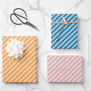 Blue Pink and Yellow Diagonal Stripes  Wrapping Paper Sheet