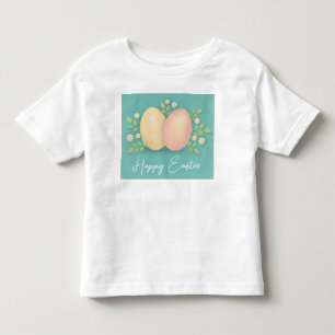 Blue Pink and Yellow Easter eggs and Flowers  Toddler T-Shirt