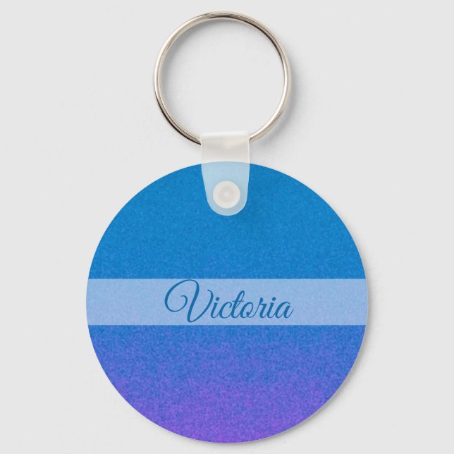 Blue Pink Artsy Personalised Name  Keychain (Front)
