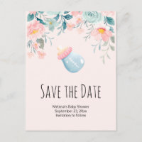 Blue & Pink Baby Bottle Baby Shower Save the Date