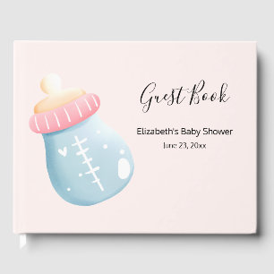 Blue & Pink Baby Bottle Cute Baby Shower Guest Book