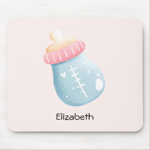 Blue & Pink Baby Bottle Cute Mouse Pad