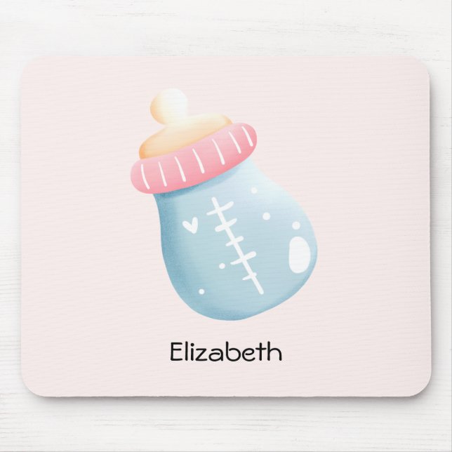 Blue & Pink Baby Bottle Cute Mouse Pad (Front)