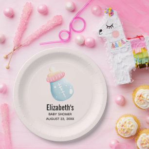 Blue & Pink Baby Bottle Cute Paper Plate