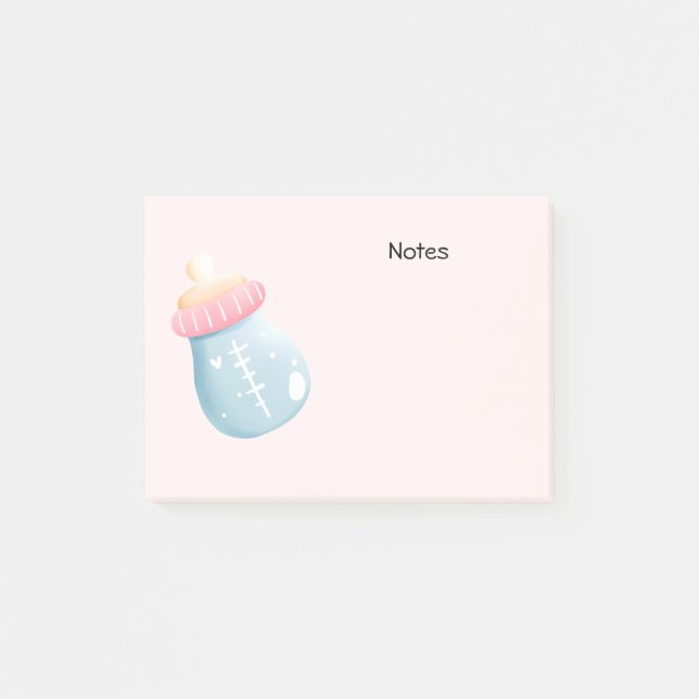 Blue & Pink Baby Bottle Cute Post-it Notes (Front)