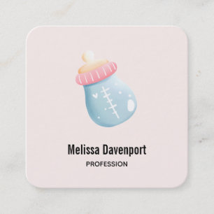 Blue & Pink Baby Bottle Cute Square Business Card