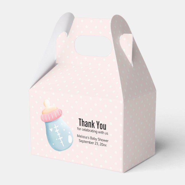 Blue & Pink Baby Bottle with Cute Polka Dots Favour Box (Front Side)