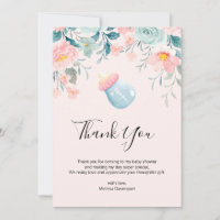 Blue & Pink Baby Bottle with Flower Border