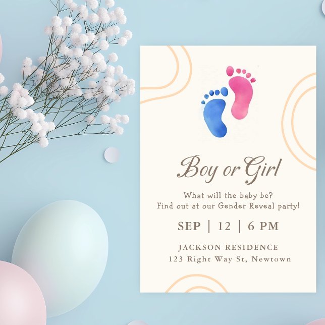 Blue & Pink Baby Feet Gender Reveal Invitation (Creator Uploaded)
