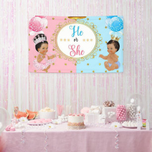Blue Pink Balloon Golden Glitter Dots Gender Banner
