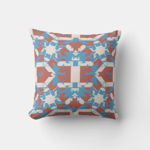 Blue Pink Beige Mediterranean Stained Glass Motif Cushion