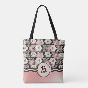 Blue, Pink & Black Abstract Boho Tote Bag